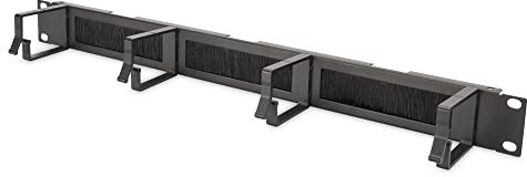 DIGITUS Panel de gestión de cables con tira de cepillo - 1U - 4 soportes guía 44 x 60 mm - 19 pulgadas - Para armarios de red y cables de red - Negro