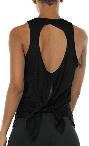 icyzone Damen Sport Top Yoga Fitness Shirt Rückenfrei Oberteil Atmungsaktive Laufshirt (S, Black)