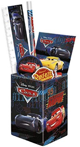 Goldkids Disney Cars Boîte à crayons en métal pour enfants - Organiseur de bureau - Pot à crayons + accessoires - Règle, taille-crayon, gomme, bloc-notes, crayon