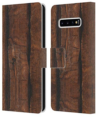 Head Case Designs Offizielle PLdesign Laendliches Alt Hold Braun Holz Und Rost Drucke Leder Brieftaschen Handyhülle Hülle Huelle kompatibel mit Samsung Galaxy S10+ / S10 Plus