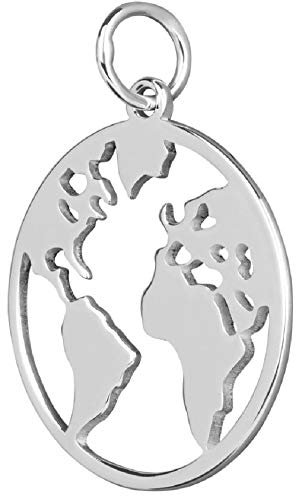 Unbespielt Anhänger 16 mm 925 Silber Globus Weltkarte Kettenanhänger Unisex mit Schmuckbox