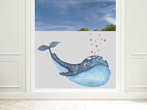 GRAZDesign Fensterfolie Blickdicht Fenster [110x57cm] Bad & Dusche | Wal maritim | Sichtschutzfolie Glastür, Badfenster, Flur, Farbe grau mit Motiv Milchglasfolie BxH