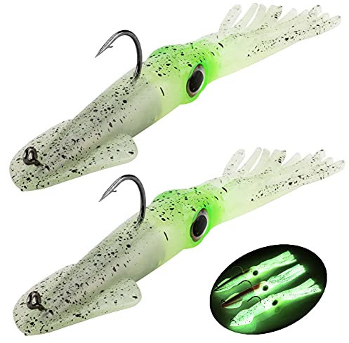 QualyQualy Gummitintenfisch Köder 36g 14cm Leuchtend Tintenfisch Gummiköder Meer Tintenfisch Angelköder Gummi für Zander, Barsch, Forellen, Hechte 2 Stück (2 Stück #A)