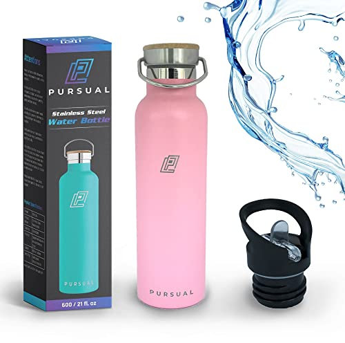 PURSUAL Botella de agua de acero inoxidable (600 ml, rosa claro)