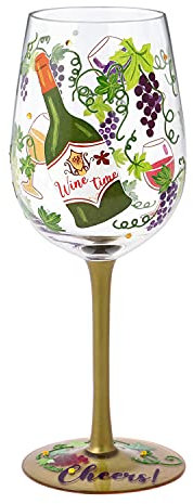 NymphFable Copa de Vino Colores Pintada a Mano Vides Verdes Uvas Moradas Copas de Cóctel Regalo de Vino 15 oz