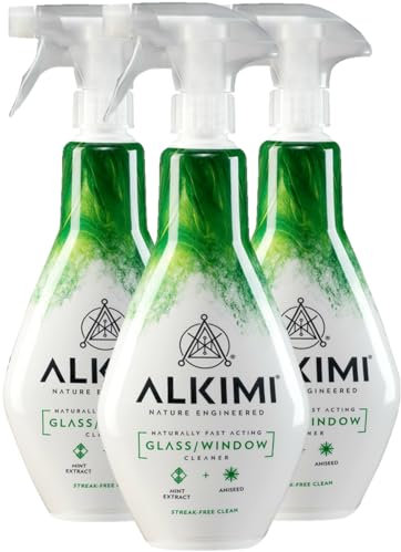 ALKIMI Glass Cleaner Spray x3 – Nature-Engineered Glass and Window Cleaner Spray with Antibacterial, Antifungal, and Antiseptic Properties – Powerful Natural Mirror and Shower Glass Cleaning Spray