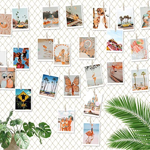 ecooe Deko Netz Foto hängende Wanddekoration DIY kreative Bilderrahmen Collage Fotowand, Größe XL Fischernetz mit 60 Holzklammern und 10 spurlosen Nägeln Fotoaufhängung (120cm x 150cm)