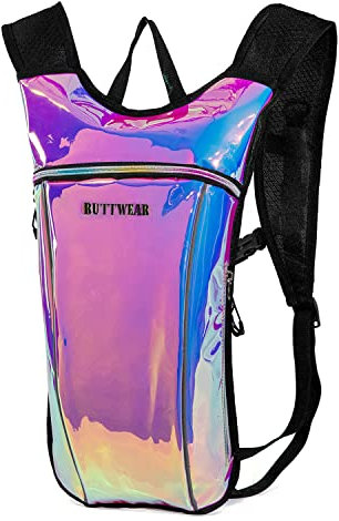 Trinkrucksack, Fahrradrucksack mit 2L Wasserblase für Herren & Damen, geeignet für Festivals, Raves, Wandern, Radfahren, Klettern, Laufen, Outdoor, Camping und mehr, Holografisch – Violett