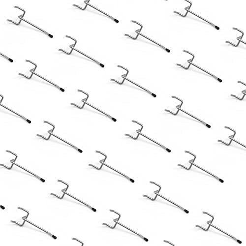 HUHOLE Pegboard Hooks, Fit 1/4 or 1/8 Pegboard, Ideal Peg Board Organizer Accessories for Garage Tool Organization, Wall Storage (Silver, 2 inch)