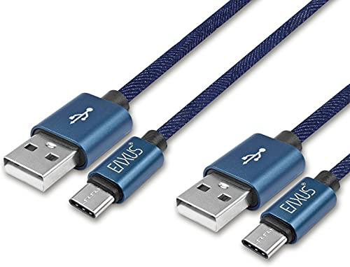 Eaxus® 2er Set 1 Meter USB-C Ladekabel & Datenkabel Nylon & Jeans Optik - Anti-Bruch Kabel für Smartphones, Tablets & Co.