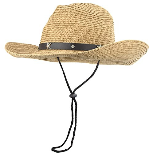 Chapeaux de cowboy en paille pour tout-petits filles garçons été chapeau de soleil avec boucle de ceinture chapeau western pour enfant de 2 à 4 ans, kaki, 2-4 Years
