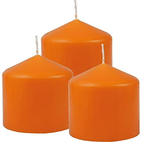 HS Candle Stumpenkerzen Wachskerzen Ø8cm x 8cm (3er Pack) Ocker - Lange Brenndauer, Hergestellt in EU, Kerzen Blockkerzen - Wachs Stumpen