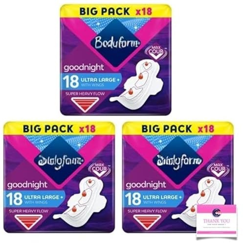 Bodyform Ultra Night Wing Duo, 18 Per Pack, for Super Heavy Flow - Case of 3