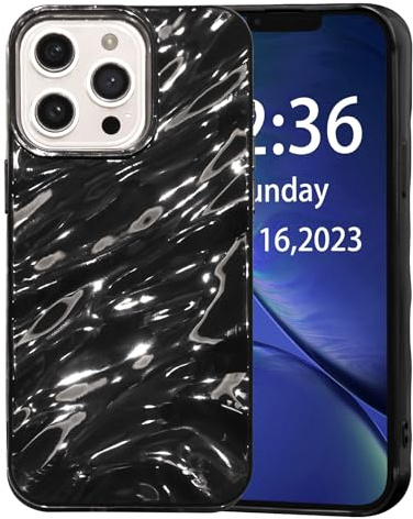 AKABEILA Case for iPhone XS Max Case 6.5 Inch Water Ripple Pattern TPU Phone Case Slim Shockproof 3D Non-Slip Glitter Sparkle Glossy Cover Black