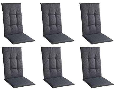 Gartenstuhlauflagen Hochlehner 6er Set - 118 x 48 cm - Dunkelgrau - Baumwolle - Polyester - Sesselauflage Sitzpolster Stuhlauflage