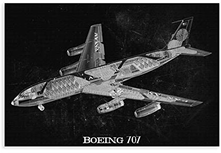 FISH DRAGATE Leinwand-Poster, Flugzeug-Cutaway Boeing 707, Wandkunst, Dekoration, Bild für Wohnzimmer, Schlafzimmer, Dekoration, Rahmen-Stil, 30 x 45 cm