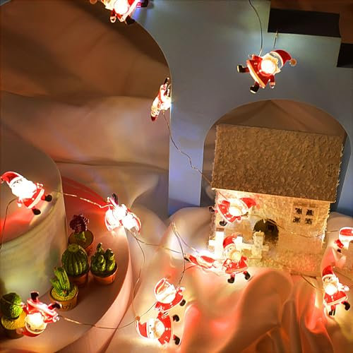 Funmo Weihnachten Lichterketter, 2m 20 led Weihnachtsmann Weihnachtsdeko Lichtervorhang außen, Warmweiß weihnachtsbeleuchtung außen, LED Weihnachts Dekoration für Innen Tannenbaum Balkon