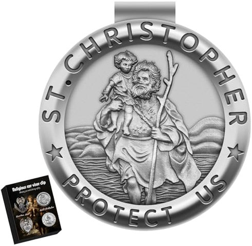 Anwlki Heiligen Christophorus Medaille für Auto Heiliger Christophorus Visier Clip Zubehör Segen Fahren Sicherheit Komm Gut Heim Religiöses Geschenk für Fahrer, Eltern, Familie, Freund