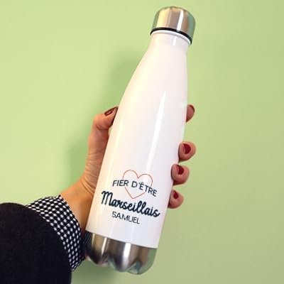 CADEAUX.COM - Gourde Personnalisable - Fier d'être Marseillais - Gourde Isotherme Personnalisée - 500ml - Bouteille Thermos avec Message - Idée Cadeau Original- Cadeau Homme - Cadeau Femme