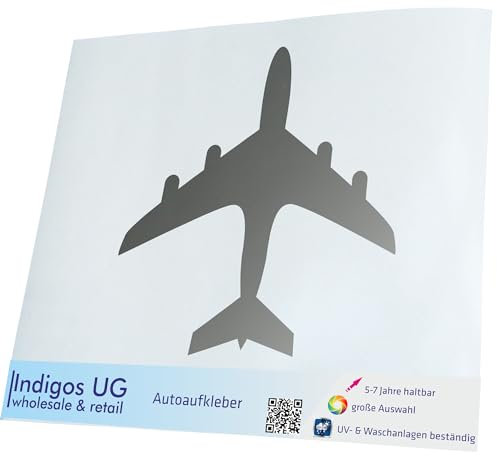 INDIGOS UG Auto Aufkleber Auto - 300x300 mm - Flugzeug - Silber - Selbstklebender Sticker für Auto, Fenster, Bus oder LKW - UV-beständig & wetterfest