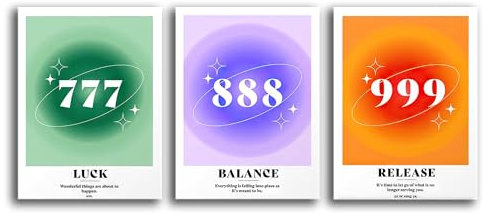 Angel Numbers 777 888 999 Number Intuition Pink Preppy Orange Aura Energy Y2K Gradient Wall Art Poster Prints for Bedroom Dorm Decor,Spiritual Decorations Posters Unframed Inches Set of 3 (20,3 x 25,4