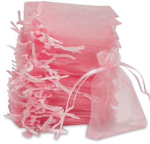 Carehabi Weihnacht Geschenktaschen Organzasäckchen Organzabeutel Geschenkbeutel Organza Schmuckbeutel Hochzeit Säckchen Lavendelsäckchen Hochzeitsbevorzugung 50 Stück 7x9cm Rosa