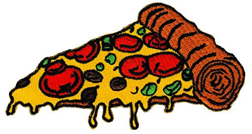 Pizza Gestickt Aufnäher zum aufbügeln oder aufnähen Bügelbild Aufbügler für Kleidung gestickter Bügelpatch Applikation Fast Food Patch Größe 8,7 x 4,6 cm