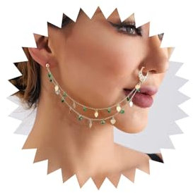 Wendalern Punk Fake Nasenring Hoop Kristall Perlen Nasenringe Mit Kette Quaste Non-piercing Herz Nase Kette Zu Ohrschmuck Indischen Nasenring Studs Nasenloch Körper Zubehör Für Frauen Und Mädchen