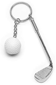 KOMUNJ Porte-clés de golf avec clubs de golf et balles de golf, cadeau de golf, idée cadeau, argenté, Schlägerlänge 8CM, Breite 2.5cm