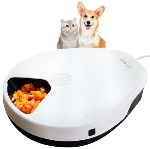 Distributeur Croquettes Chat Automatique Humide, Gamelle Chat Automatique Programmable, Distributeur Nourriture Chats avec Refroidissement Longue Durée, 5 Repas Frais pour Chats Chiens