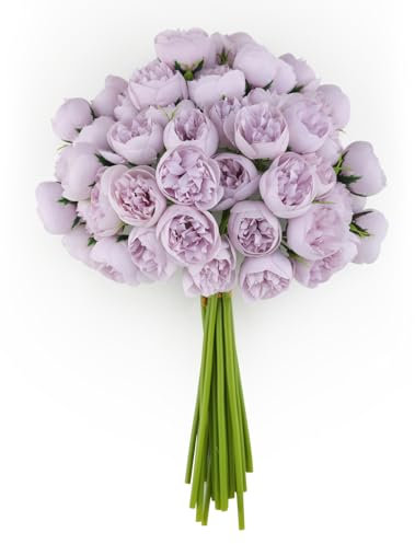 Hobyhoon Künstliche Ranunkel, 2 Blumenstrauß, künstliche Pfingstrosen, 30 cm, Seidenblumen mit Stielen, 54 Kronen, Blumenstrauß, Dekorationen für Tafelaufsätze, Arrangements, Brautparty, Violett