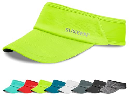 Sukeen Sun Visor Hat Women, Wide Brim Sun Protection Ladies Visor Cap, Cool Running Visor with Breathable Sweatband, Sports Outdoor Golf Hat Women Men for Cycling Tennis Fluorescent Yellow