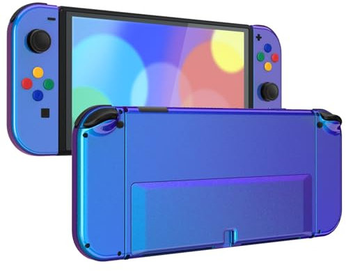 eXtremeRate Coque Complète de Remplacement avec Bouton pour Nintendo Switch OLED, Coque avec Bouton avec Support pour PC Personnalisé pour Nintendo Switch OLED, Caméléon Bleu Violet