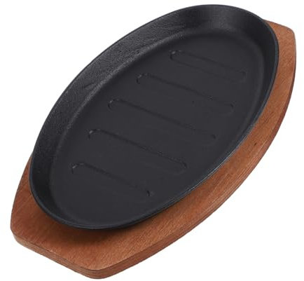 Mikinona 1set Piastra Ghisa Antiaderente Per Bistecche e Pesce Con Vassoio Legno Per Cucina e Ristoranti Perfetta Per Barbecue e Cottura Casalinga