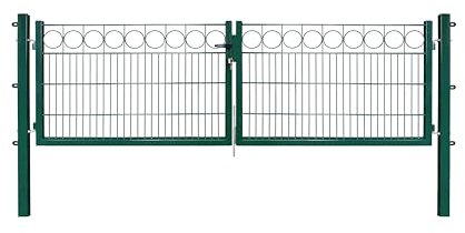 Dekor Doppeltore EXCLUSIVE in den Ausführungen Karo & Ring für Stabmattenzäune - Drahtstärke: 6/5/6 mm - mit Zierornamenten (RING, Grün, B 300 x H 80 cm)