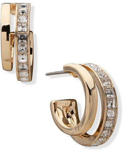 ANNE KLEIN Goldener Doppelreihiger Ring mit Kristallakzenten, One Size, Metall, Kein Edelstein