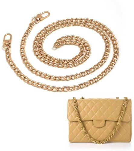 WeddHuis 1 pezzo Catena per Borsa a Tracolla, Catena di Ricambio con Fermagli Girevoli, Metallo per Borse a Tracolla, Accessori per Borse, Oro, Borsa Donna, Uncinetto Catena.