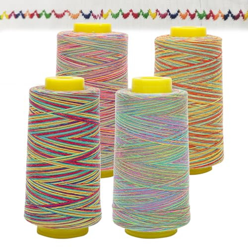 RANJIMA 4 Stück NäHgarn Overlockgarn,Polyester Irisierend Nähmaschinengarn,Buntes NäHgarn Set,Thread NäHfaden Overlock Garn,Farbverlaufsgarn für NäHmaschine Quilten Steppen,Sticken,Nähen,Hand,Maschine