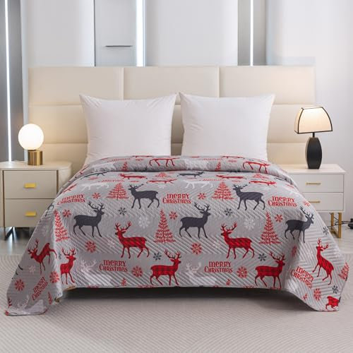 FEBE Tagesdecke Weihnachts Merry Christmas Bettüberwurf 170x200 cm Überwurfdecke Sofadecke Sofaüberwurf Flauschig Mikrofaser Zimmer Deko