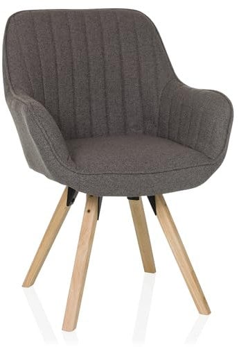 hjh LIVING Esszimmerstuhl drehbar Scandi Soft Polsterstuhl Armlehnstuhl mit Beinen aus Buche, bequem gespolstert, Stoffbezug Dunkelgrau