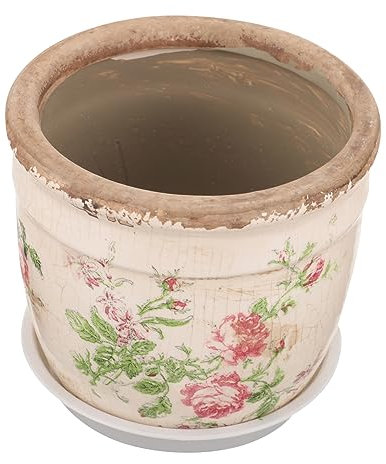 Cabilock Keramik Pflanztopf Retro Rosen Motiv Kleiner Sukkulententopf Mit Abflussloch Blumentopf Für Zimmerpflanzen Und Garten Rosa Vintage Pflanzgefäß