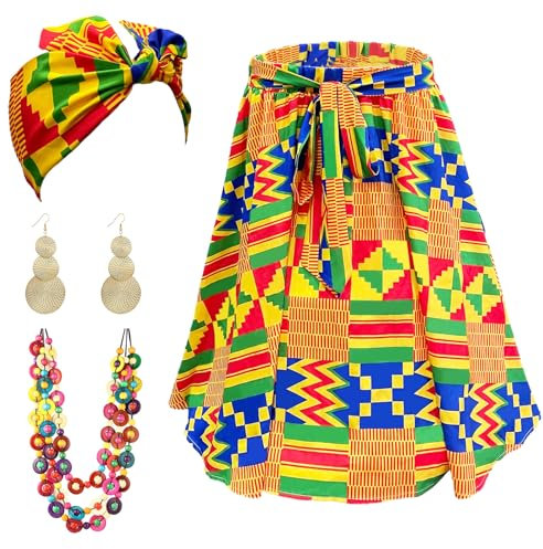 Afrikanische Kleider für Damen, afrikanische Kleidung, traditionelles Kostüm, schwarze Geschichte, Monatsdekoration, Kopftuch, 4 Stück