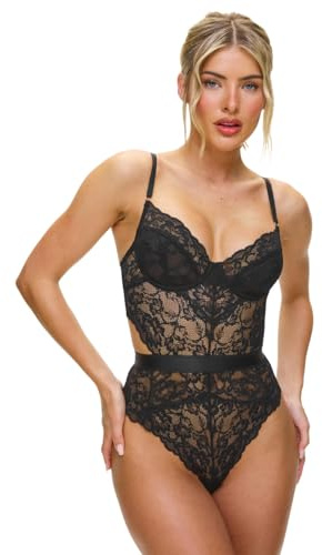 Ann Summers Hold Me Tight Body Hourglass Shaping, Ladies Underwear with Brazilian Brief, Bodysuit with Cut-Out Back, & Underwired Cups - Genuine Womens Lingerie Black