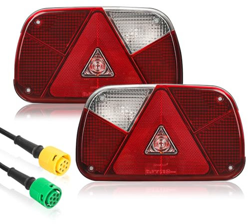 AOHEWEI Kit Luci Posteriori per Rimorchio 12V Impermeabile Frecce Stop Retromarcia Antinebbia Riflettente con 2 Cavi da 30cm 6 Fili per Camion Caravan Furgone Trattore