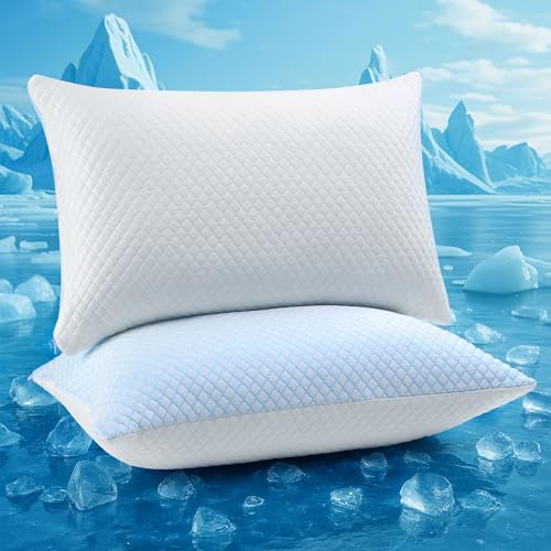 UNIKOME Kühlendes Kopfkissen 50x70CM 2er Set, Memory Foam Kissen Doppelseitiger, Cooling Pillow Kalt/Warm Abnehmbar, Blau für Sommer/Herbst, Weiß für Winter/Frühling, Oeko-Tex