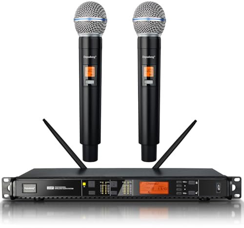Depusheng T118 Professional Wireless-Microphone System with 2 Handheld Microphone，80m Range, Mics for Proformance,Karaoke,Party,Church,Singing