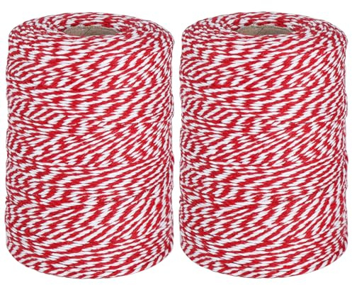 Vivifying Red and White String, 2pcs x 200M/656 Feet Premium Butchers String for Christmas, DIY Crafts, Gift Wrapping, Cooking Meat