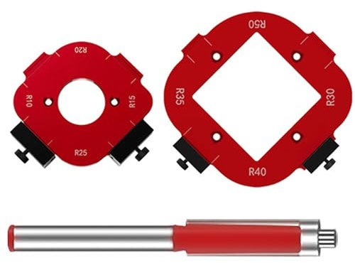 Router Jig Radius Pochoir de fraisage Rayon d'angle 8 tailles (R10-R50) Modèle de routeur précis en aluminium pour le travail du bois Avec guides fraisés CNC et butée de réglage (rouge)