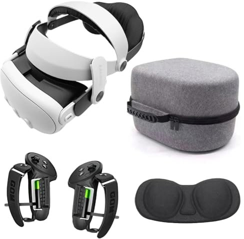 Cinturino Quest 3/3S + Grip Controller + Protezione + Custodia portaoggetti per casco VR/Pack accessori per casco Halo 2, zero pressione facciale senza pressione