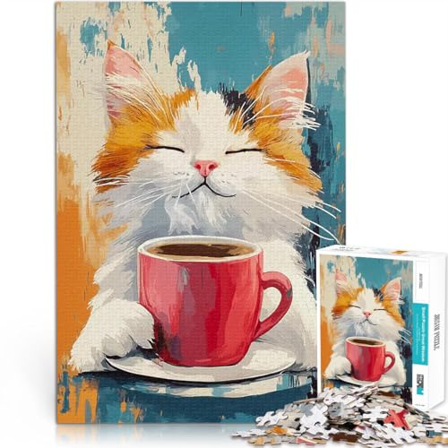 Puzzle für Erwachsene 1000 Teile Stressabbau – Staycation – Zeit totschlagen Katze mit Kaffee Geschenke für Freunde und Familie38x26cm